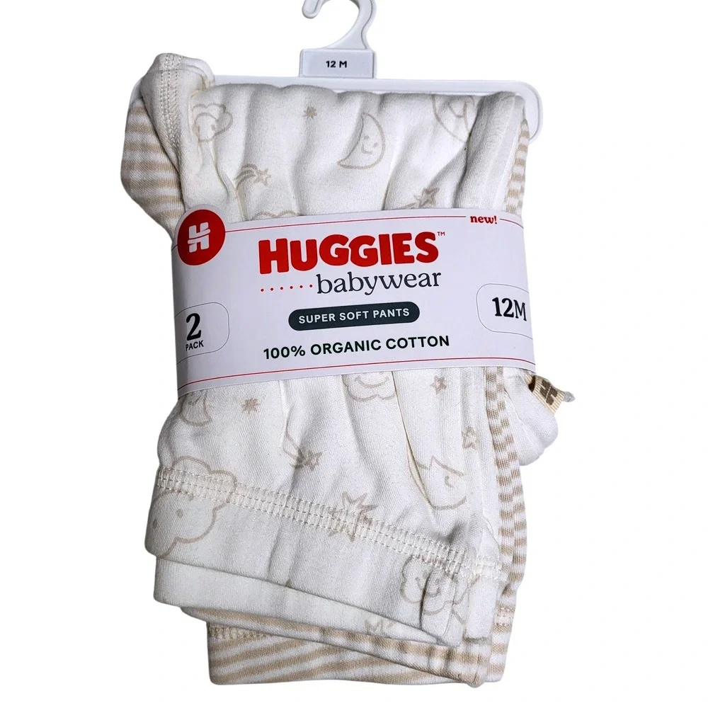 Huggies‎ Babywear 12M Organic Cotton Super Soft Pants 2 Pack New Tan Cream